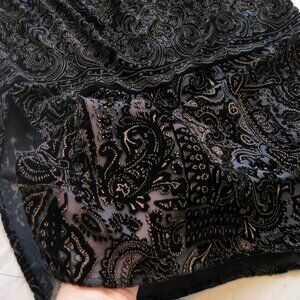 Winter Clearance!! Jet Black Long Velvet and Gold Lace Skirt, L